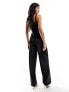 ASOS DESIGN velvet wide leg jumpsuit with cut out in black