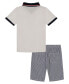 ფოტო #2 პროდუქტის Baby Boys Tipped H Polo Shirt and Vertical Stripe Shorts, 2 Piece Set
