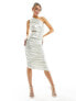 Rare London one shoulder ruched metallic midi dress in cream