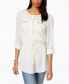 INC International Concepts Women's Zip Pockets Blouse Shirt Round Neck White16