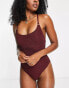 Accessorize scoop neck swimsuit in plum