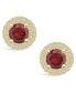 ფოტო #2 პროდუქტის Garnet (2-1/5 ct. t.w.) and Diamond (1/2 ct. t.w.) Halo Stud Earrings in 14K Yellow Gold