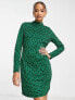 Фото #1 товара New Look long sleeve mini dress in green pattern