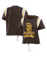 ფოტო #1 პროდუქტის Women's Brown Distressed San Diego Padres Cinched Colorblock T-shirt