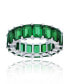 Green Emerald Cut Cubic Zirconia Eternity Band in Rhodium Plated Sterling Silver