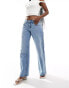 Hollister low rise baggy jeans in mid blue with destroy details