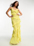 Фото #1 товара Miss Selfridge beach doby chiffon bias ruffle side split maxi dress in yellow