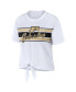 Фото #3 товара Women's White Purdue Boilermakers Striped Front Knot Cropped T-shirt