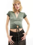 Фото #1 товара COLLUSION washed rib v-neck fairy hem top in green