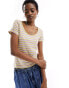 Фото #1 товара Monki short sleeve fitted top with scoop neck in multi stripes