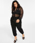 Фото #2 товара Trendy Plus Size Mesh-Top Jumpsuit