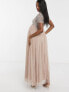 Фото #4 товара Maya Maternity Bridesmaid short sleeve maxi tulle dress with tonal delicate sequins in muted blush