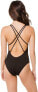 Shan Women's 173868 Monika Plunge One-Piece Strappy Swimsuit Black Size 8