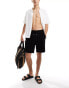 Pull&Bear waffle structure shorts in black