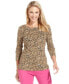 Charter Club Long Sleeve Scoop Neck Animal print Blouse Brown Black White L