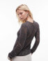 Фото #4 товара Topshop knitted sheer floral long sleeve top in dark grey