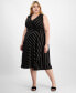 Фото #1 товара Plus Size Striped Faux-Wrap Midi Dress
