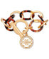 Фото #1 товара Gold-Tone Pavé Logo & Tortoise-Look Large Link Bracelet