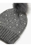 Шапка Koton Knit Beanie Fox Fur Pom-Pom Bead Embellished