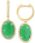 ფოტო #1 პროდუქტის EFFY® Dyed Green Jade & Diamond (1/3 ct. t.w.) Oval Dangle Hoop Earrings in 14k Gold