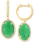 EFFY® Dyed Green Jade & Diamond (1/3 ct. t.w.) Oval Dangle Hoop Earrings in 14k Gold