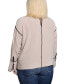 ფოტო #3 პროდუქტის Plus Size Long Sleeve Contrast Piped Blouse