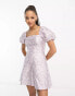 Фото #2 товара Miss Selfridge jacquard puff sleeve corset mini dress in lilac