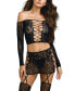 Women's Lace Patterned Knit Lingerie Set with Attached Garters and Stockings
