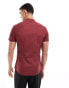 Фото #2 товара ASOS DESIGN skinny fit grandad collar shirt with roll sleeves in burgundy