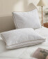 2 Piece Diamond Quilted Goose Feather Gusseted Bed Pillows Set, Queen