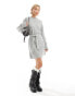 Фото #2 товара Glamorous rib knit tie waist mini knitted dress in grey marl