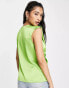 Фото #2 товара ASOS DESIGN satin v neck twist blouse with cupped sleeve in bright green