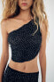 ASYMMETRIC LACE CROP TOP WITH RHINESTONES