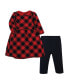 Фото #1 товара Toddler Girls Quilted Cotton Dress and Leggings, Buffalo Plaid