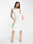 Little Mistress ruched mesh bodycon dress in white