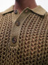 Topman open knit crochet polo in khaki