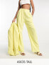 Фото #1 товара ASOS DESIGN Tall inverted pleat wide leg suit trouser with linen in lemon