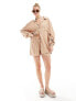 Esmee long sleeve oversized stripe beach shirt co-ord in beige and white Beige and White, 34 - фото #5