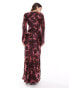 ASOS DESIGN viscose slash neck maxi dress in red blurred floral print