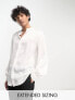 ASOS DESIGN satin shirt with blouson sleeve and grandad neck in off white