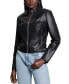 Women's Faux-Leather Moto Jacket with Snap Collar