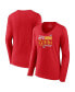 ფოტო #1 პროდუქტის Women's Red Kansas City Chiefs 2023 AFC West Division Champions Conquer Long Sleeve V-Neck T-shirt