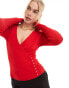 Фото #1 товара Morgan fine ribbed top with gold hardwear detail in red