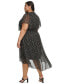 Фото #2 товара Plus Size Dot-Print Crinkle-Chiffon Smocked Midi Dress