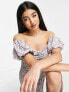 Фото #5 товара Love Triangle puff sleeve shirred midi dress in lilac floral