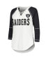 Фото #3 товара Women's White, Black Las Vegas Raiders Rebel Raglan Three-Quarter Sleeve Lace-Up V-Neck T-shirt