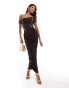 Фото #1 товара ASOS DESIGN off shoulder mesh draped maxi dress with contrast exposed seams in chocolate