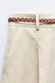 Linen blend straight trousers with braided belt