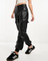 River Island utility faux leather cargo trouser in black