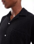 Selected Homme waffle revere collar shirt in black